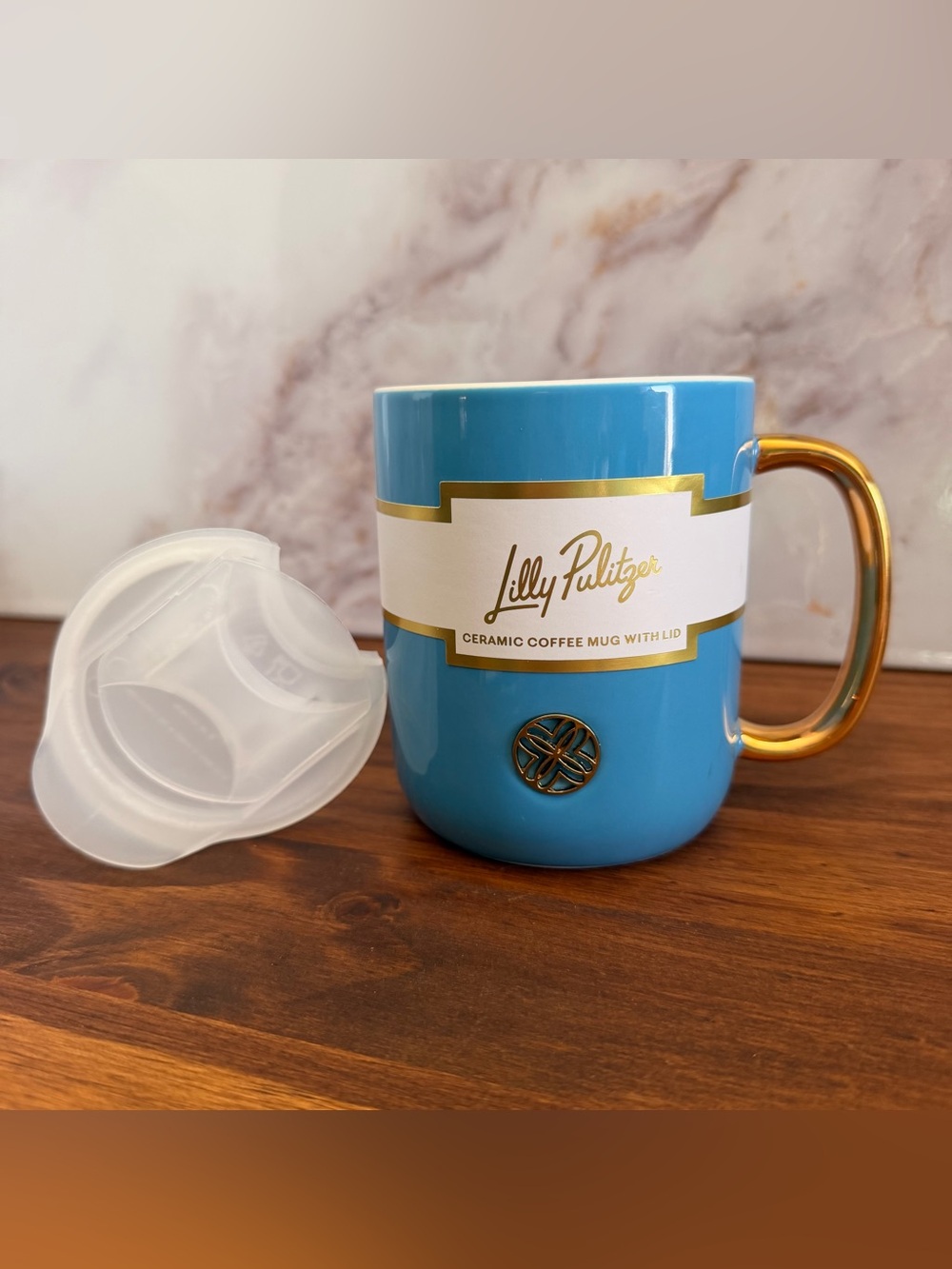 Lilly Pulitzer Stream Blue Ceramic Mug with Gold Handle 13oz